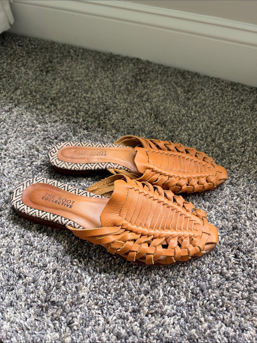 The Root Collective Women's Tan Huarache Leather Slip-On Mules